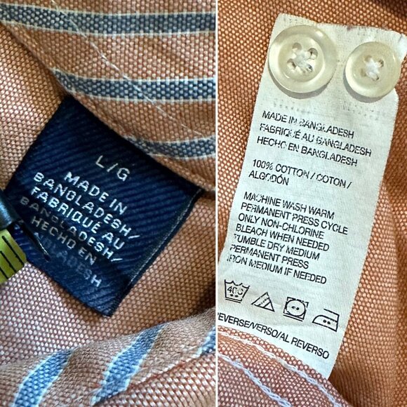 IZOD Orange Cotton Button Down Shirt Men’s Size Large Long Sleeve Spring Preppy - Picture 15 of 15